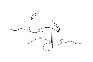 Müzik notaları ve mikrofon çizen bir satır, minimalist vektör çizimi tasarımı