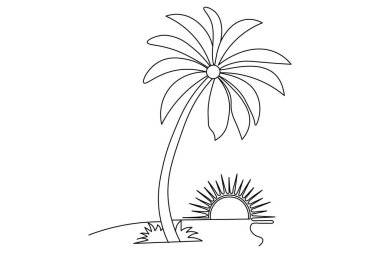 Beyaz arkaplanda çizgi biçiminde tek çizgi sanatı ve çizim vektörü