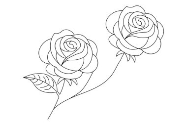  Gül çiçeği tek çizgi sanatı ve izole edilmiş minimalist ana hatlı vektör simgesi 