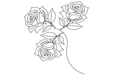  Gül çiçeği tek çizgi sanatı ve izole edilmiş minimalist ana hatlı vektör simgesi 