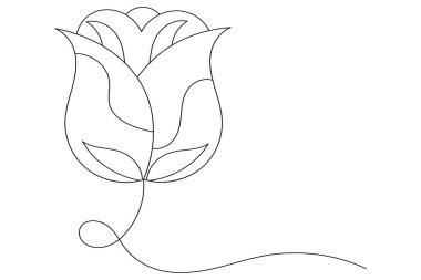  Gül çiçeği tek çizgi sanatı ve izole edilmiş minimalist ana hatlı vektör simgesi 