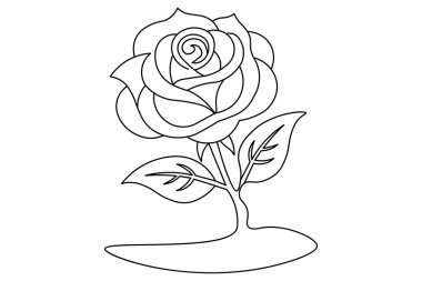  Gül çiçeği tek çizgi sanatı ve izole edilmiş minimalist ana hatlı vektör simgesi 