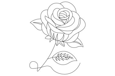  Gül çiçeği tek çizgi sanatı ve izole edilmiş minimalist ana hatlı vektör simgesi 