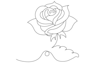 Gül çiçeği sürekli bir çizgi sanat ve izole edilmiş minimalist tasarım beyaz arkaplan 