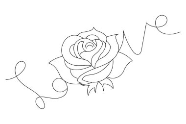 Gül çiçeği sürekli bir çizgi sanat ve izole edilmiş minimalist tasarım beyaz arkaplan 