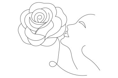 Gül çiçeği sürekli bir çizgi sanat ve izole edilmiş minimalist tasarım beyaz arkaplan 