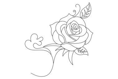Gül çiçeği sürekli bir çizgi sanat ve izole edilmiş minimalist tasarım beyaz arkaplan 