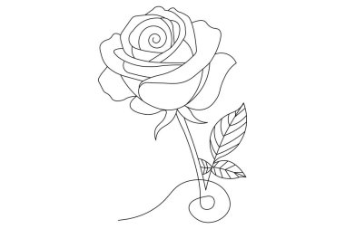 Gül çiçeği sürekli bir çizgi sanat ve izole edilmiş minimalist tasarım beyaz arkaplan 