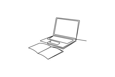 Dizüstü bilgisayar ikonu vektör çizimi sürükleyici ve izole edilmiş ana hat tasarım sanatının sürekli bir çizgisi