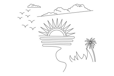 Gün batımında makas vektör illüstrasyon tasarımının aralıksız bir çizimi