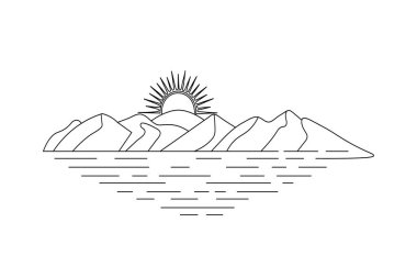 Günbatımları güzel ve tek çizgi sanatı ve izole edilmiş minimalist ana hatlı vektör simgesidir
