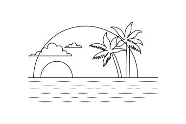 Günbatımları güzel ve tek çizgi sanatı ve izole edilmiş minimalist ana hatlı vektör simgesidir