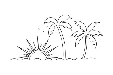 Sunset tek satır sanatı izole edilmiş dış hat vektör simgesinin sürekli bir çizgi çizimi