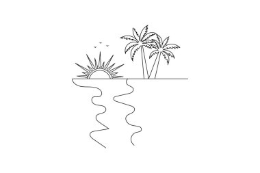 Sunset tek satır sanatı izole edilmiş dış hat vektör simgesinin sürekli bir çizgi çizimi