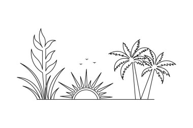 Sunset tek satır sanatı izole edilmiş dış hat vektör simgesinin sürekli bir çizgi çizimi