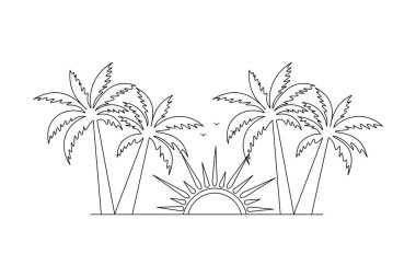 Sunset tek satır sanatı izole edilmiş dış hat vektör simgesinin sürekli bir çizgi çizimi