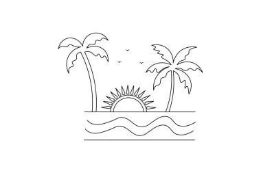 Sunset tek satır sanatı izole edilmiş dış hat vektör simgesinin sürekli bir çizgi çizimi