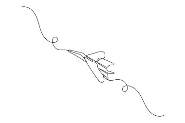 Uçak aralıksız bir çizgi çizimi ve minimalist stil ana hatları izole eder.