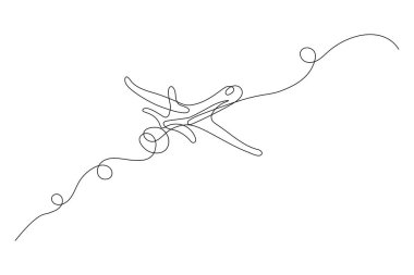 Uçak aralıksız bir çizgi çizimi ve minimalist stil ana hatları izole eder.