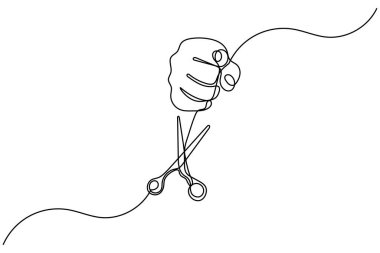 Makas, minimalist ana hatlı vektör illüstrasyonunu çizmeye devam ediyor