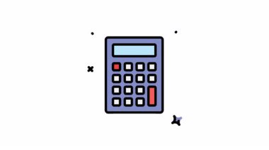 Kırmızı düğmeli hesap makinesi animasyonu, sayısal tuş takımı ve ekran görüntüsü. Alpha kanalı, finans, muhasebe, eğitim veya iş tasarımları için mükemmel