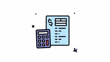 Animasyon hesap makinesi ve dolar işareti ve listesi olan bir belge. Alfa kanalı, finansal planlama için mükemmel, bütçe, muhasebe, vergiler, iş hesapları, gider takibi