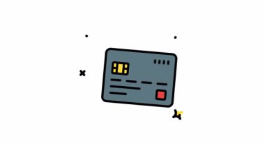 Sarı çipli, kırmızı kareli kredi kartı animasyon ikonu. Alfa kanalı, grafik tasarım projeleri, finans, iş sunumları ve web siteleri için mükemmel