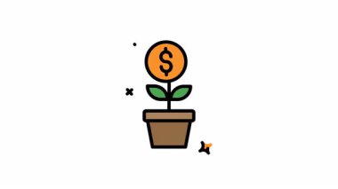 Dolar işaretli çiçekli animasyon yatırımı. Alfa kanalı, finans, yatırım, büyüme, tasarruf, iş kavramları için uygun. Finansal tasarım ve projeler için mükemmel