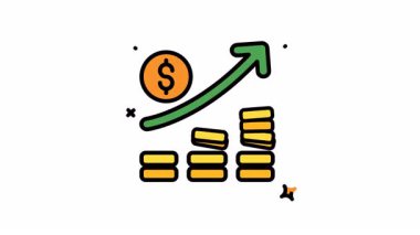 Animasyon madeni para, yeşil ok ve madeni para yığını ile finansal büyüme kavramı. Alfa kanalı, finans, yatırım, ekonomi ve para tasarımları için uygun