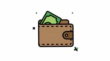 İçinde para olan hareketli deri cüzdan. Alfa kanalı, fotoğraflarda veya tasarım projelerinde finans veya lüks kavramlar için uygundur