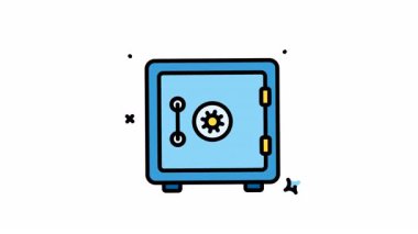 Sarı kilit ve düğmeli güvenli kutu animasyonu. Alfa kanalı, sunumlarda, web sitelerinde ve eğitim materyallerinde finansal güvenlik kavramları için ideal