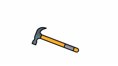 Animasyon siyah, sarı ve siyah çizgili gri çekiç. İnşaat, araç gereç, ev geliştirme, DIY, onarım ve yenileme temaları için elverişli