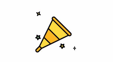 Konfeti ve yıldızlı animasyon sarı parti kornası, festival tasarımları, kutlamalar, doğum günleri, etkinlikler, parti davetiyeleri ve dekorasyonlar için mükemmel.