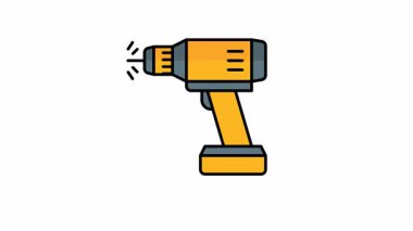 DIY projeleri, inşaat işleri, ahşap işçiliği, ev tamiratları, el işleri ve profesyonel sözleşmeler için animasyon sarı ve siyah elektrikli matkap.