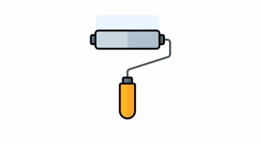 Sarı sapına damlayan mavi renkli silindir. Boyama araçları, ev geliştirme, yenileme, DIY projeleri, iç tasarım temaları için elverişli