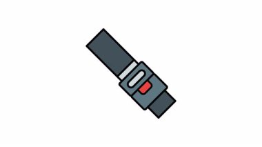 Emniyet farkındalığı kampanyaları için kırmızı düğmeli emniyet kemeri animasyonu. Araçlarda güvensiz bir uygulama olduğunu gösteriyor. Ulaşım güvenliği görselleri