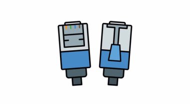 Sunumlarda, web sitelerinde ve tasarımlarda ağ bağlantısını ve teknoloji kavramlarını göstermek için uygun farklı pin ayarlarına sahip animasyon RJ45 bağlayıcıları