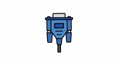 Teknoloji blogları, grafik tasarım web siteleri, bilgisayar donanım dersleri ve elektronik ürün tanımlamaları için uygun siyah kablo ile animasyon mavi VGA bağlantısı