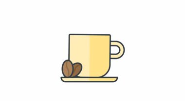 Kahve çekirdekli animasyon fincanı ve çay tabağı buharı, kahve dükkanı markalaşması, yemek blogları ve sosyal medya paylaşımları için iyidir.