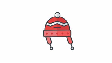 Beyaz ponpon ve kulak flaplı kırmızı renkli animasyon şapka. Kış modası, açık hava aktiviteleri, kayak ve tatil temalı tasarımlar için ideal