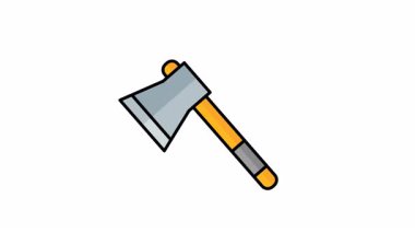 Tahta saplı keskin bir baltanın animasyon simgesi, aletleri temsil etmek için mükemmel, oduncu teması, ormancılık, kamp, veya dijital tasarımlarda hayatta kalma aktiviteleri