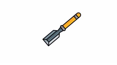 Animasyon ahşap keskisi turuncu saplı ve keskin gri metal bıçaklı, marangozluk ve marangozluk projeleri için mükemmel.