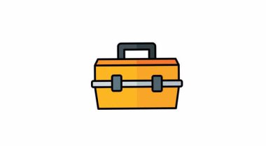 İçinde metal mandallar, taşıyıcı kol ve çeşitli aletler olan animasyon alet çantası. Tasarım projelerinde inşaat, onarım ve bakım kavramları için mükemmel