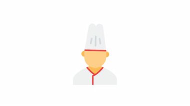 Beyaz üniformalı ve uzun şapkalı animasyon şefi mutfak ve restoran temaları, menüler, yemek blogları ve aşçılıkla ilgili tasarımlar için ideal..