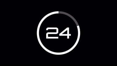 Siyah arka planda daire şeklinde 30 saniyelik geri sayım. Zamanlayıcı 30 'dan 0 saniyeye kadar. 4K Video