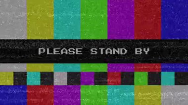 Lütfen arıza efektli CRT TV 'de metin halinde bekleyin. Retro tarzı sinyal yok. 4K Video