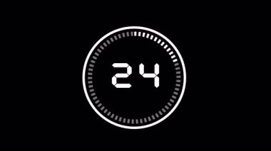 30 ila 0 saniye arasında minimum geri sayım zamanlayıcısı animasyonu. Siyah arka planda daire animasyonu olan 30 saniyelik geri sayım zamanı. 4K video