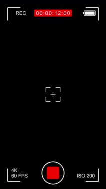 Kamera, şeffaf arkaplanda dikey ekran kaplaması kaydediyor. Smartphone video kamera 4K kalite video