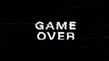 Arıza ekranında dijital oyun. Retro video oyunu başlığı. 4K video