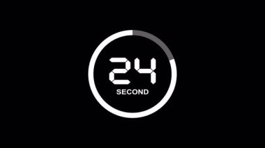 Siyah arka planda geri sayım zamanı 30 saniye. 30-0 saniyelik animasyon. 4K video